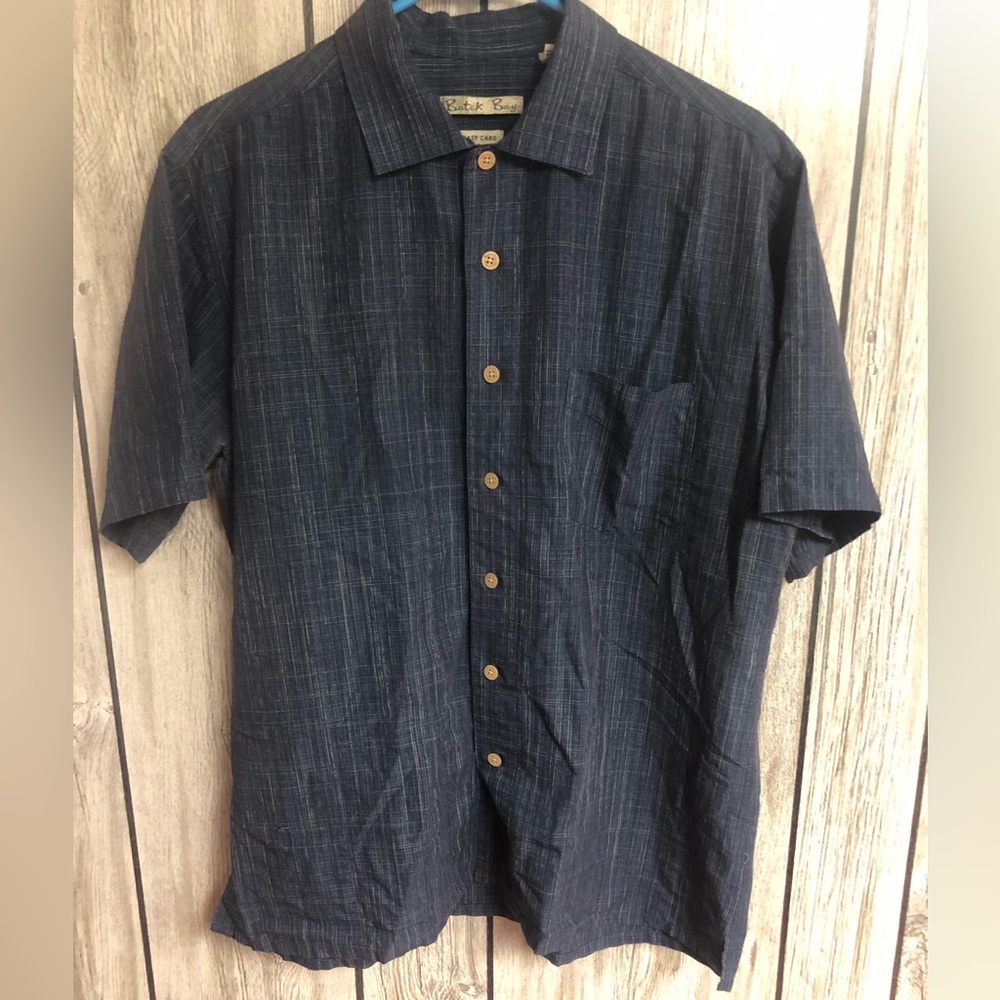 Batck Bay Shirt Men's Large Button Up Short Sleeve Rayon Blend Blue L